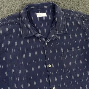 Universal Works Shirt Mens Large Blue Ikat Loop Camp Collar Indigo Dye